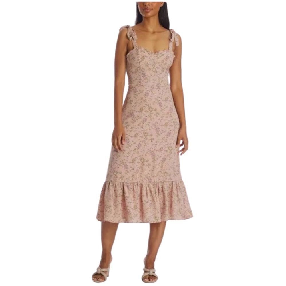 OPT Toile De Jouy Sweetheard Floral Print Midi Dress in Dusty Pink, Size XS. NWT